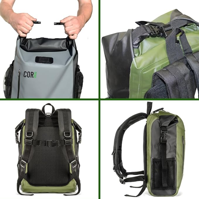 Waterproof Backpack with Laptop Sleeve | Heavy Duty Hiking, Kayak Dry Bag Backpack | Roll-Top Closure (25L Black)