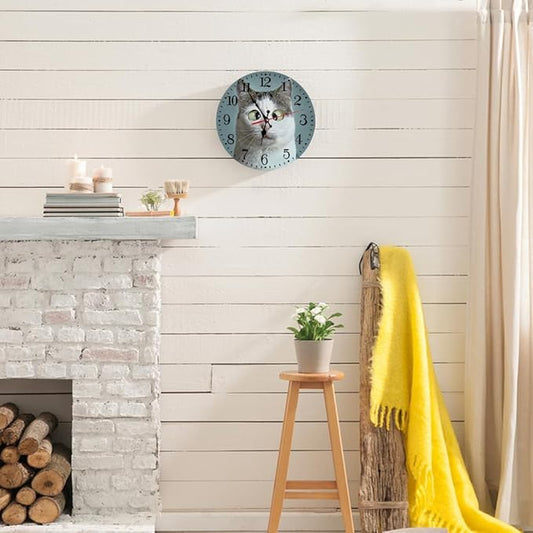 Ansouyi Round Wall Clock Battery Operated Clocks Wallclock 12 Inch,Funny Cute Cat Silent Non Ticking Wall Clock for Living Room,Kitchen,Home,Bathroom,Bedroom,Office or School