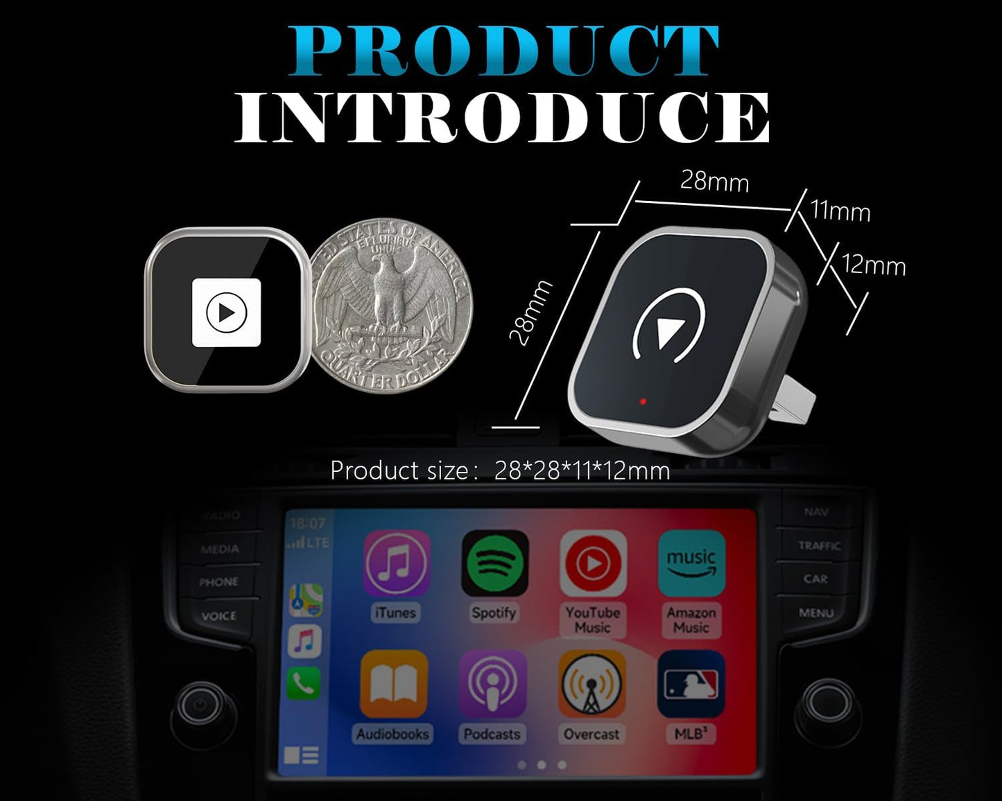 2025 Wireless CarPlay Adapter – Convert Wired to Wireless CarPlay, Mini USB Design, Plug Play for iPhone-Android, Fast Stable Connection, Compatible with Built-in CarPlay Cars