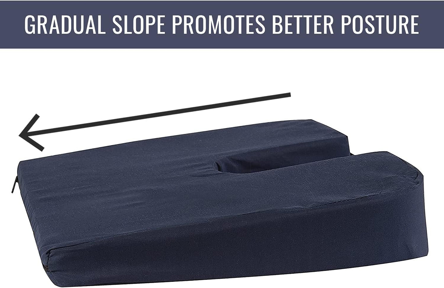 DMI Gradual Slope Seat Cushion for Coccyx, Sciatica and Tailbone Pain Used With Dining Room Chairs, Desk Chairs, Car Seats or Wheelchair Cushions, Machine Washable-Cover, 15 Inch, Navy