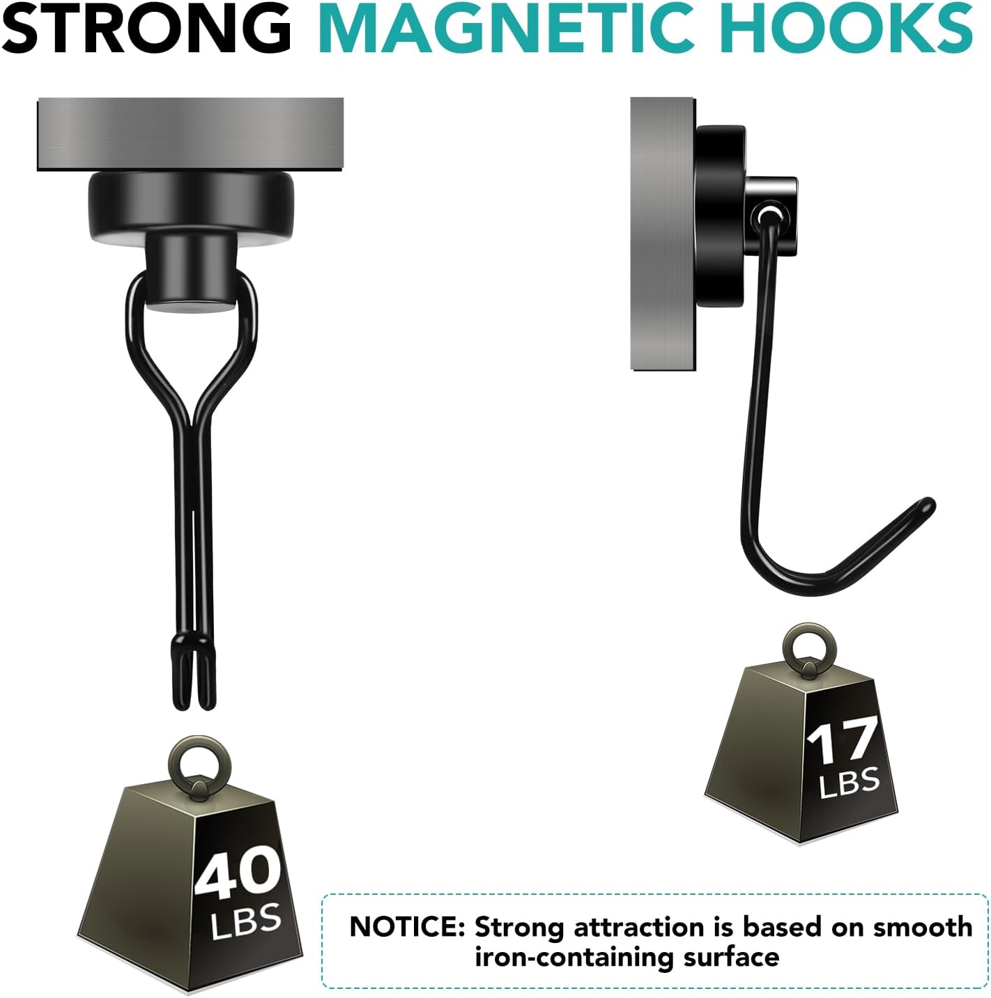 DIYMAG Black Magnetic Hooks, 40LBS Strong Magnetics Heavy Duty, Magnet Hook with Metal Hanger for Hanging Refrigerator Home Kitchen Office, 4Pack