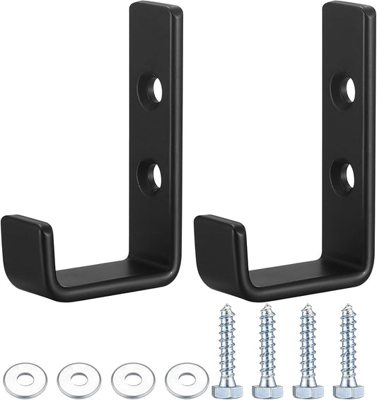 Heavy Duty Garage Hooks for Hanging, 2pcs Black Garage Storage Wall Mount J Hook Heavy Duty, J Utility Hooks for Extension Cord Tool Cable, Clothes, Keys Hook (2Pcs)