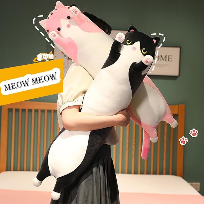 Black Cat Long Plush Pillow Kitty Stuffed Animals Soft Sleeping Throw Pillow Doll (Black,34inches)