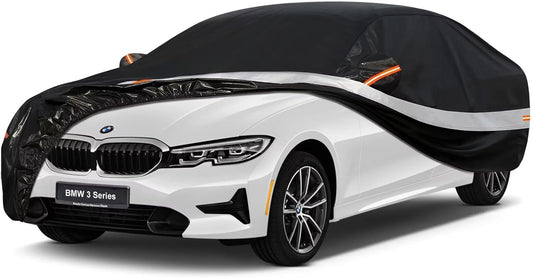 10 Layers Car Cover Custom Fit for BMW 3 Series 320i 328i 330i 335i M340i (2013-2025), Waterproof All Weather for Automobiles, Outdoor Full Cover Sun Dust Rain Protection with Cotton. Black