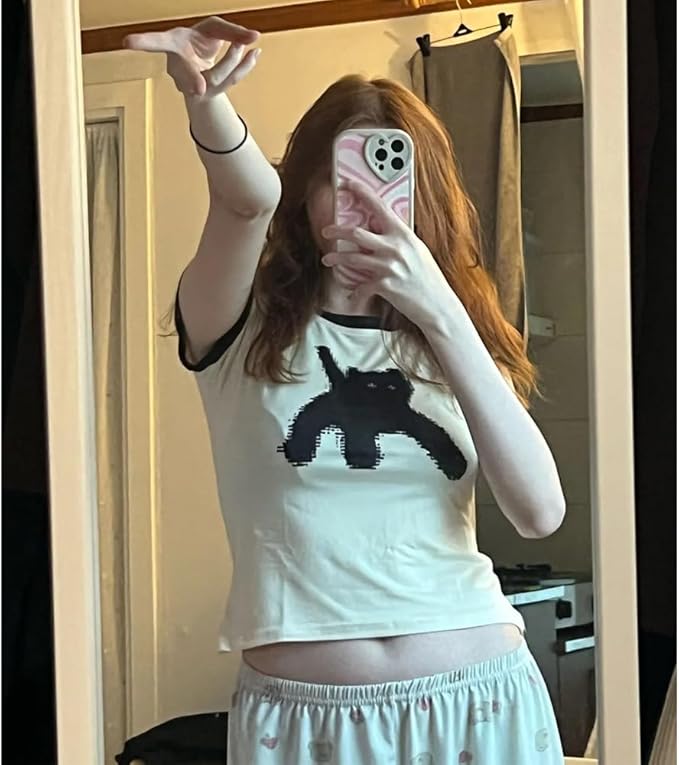 Women Girls Y2K Crop Top Letter Print Baby Tees Grunge T-Shirt