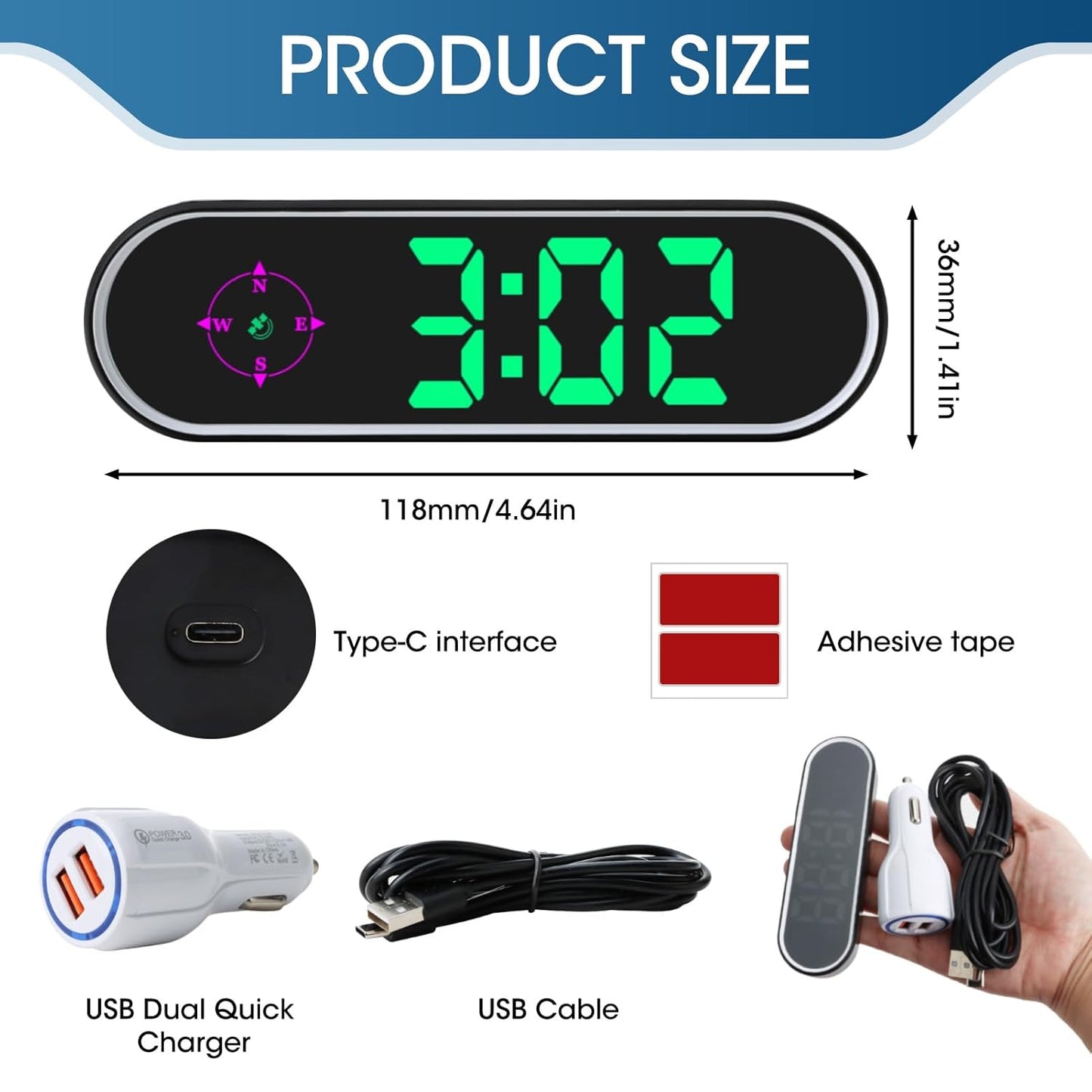 GPS Digital Speedometer for Car MPH, Universal HUD Speed Meter with LED Large Font & USB Cable, Plug and Play for Truck Motor SUV Golf Cart All Vehicles (Contain Car Charger Adapter)