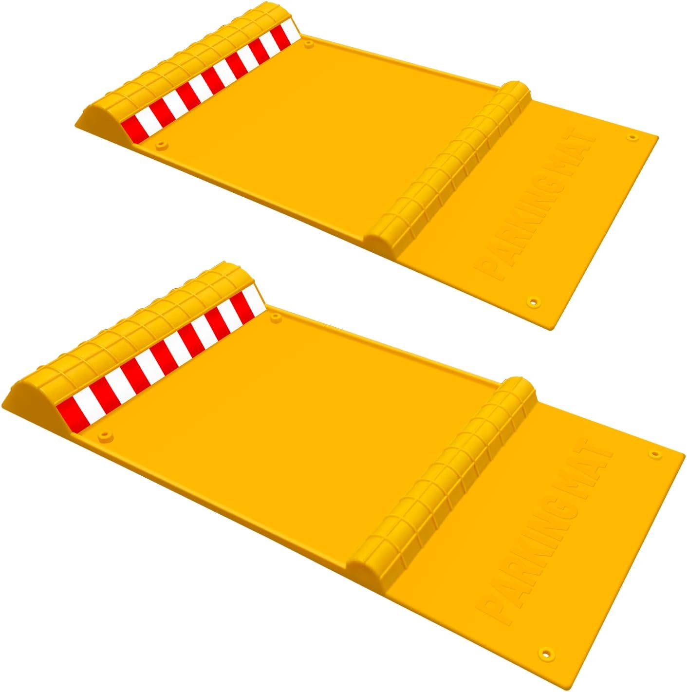 2 Pack Parking Mats for Garage Floors, 21.6" x 11" x 1.9" Heavy Duty Garage Car Parking Mat with High Visibility, Wheel Stops for Car Truck Indoor Outdoor, Yellow