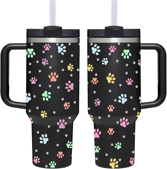 AMZUShome 40 OZ Paw Tumbler with Handle.Dog Cat Lover Paw Gifts.Unique Birthday Christmas Gifts for Dog Cat Paw Lover.Personalized 40 OZ Paw Tumbler Gifts for Women Men.