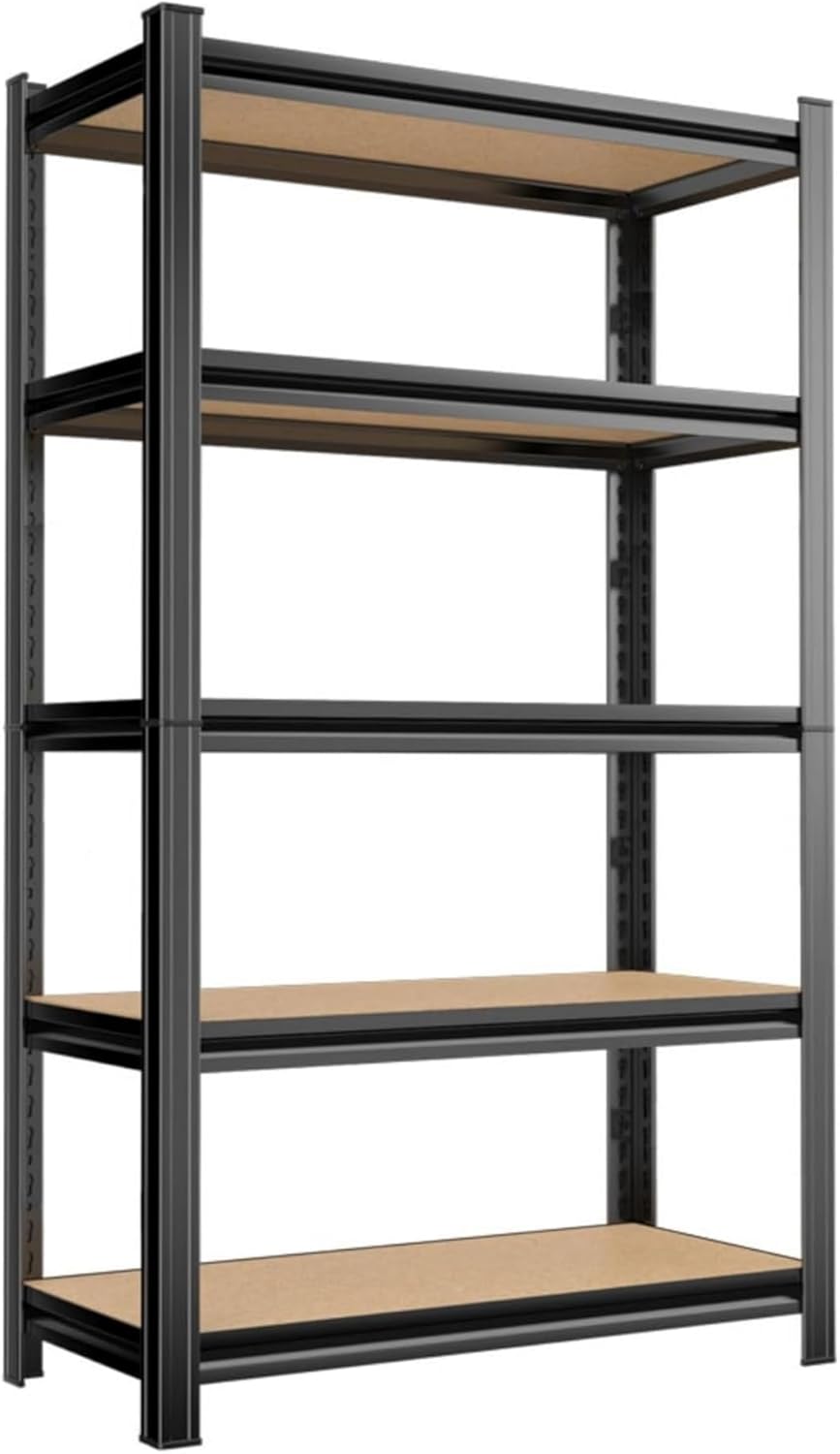 Garage Shelving Unit, 2550Lbs Heavy Duty 5-Tier Metal & Wood Adjustable Storage Rack, Black, 72”H x 35.4”W x 15.8”D, for Garage, Basement, Warehouse, Utility Storage