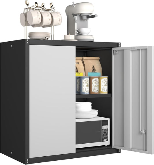 GREATMEET Metal Wall Cabinet, Wall Mounted Garage Cabinet, Locking Metal Storage Cabinet with Doors for Home Office, Garage, Utility Room