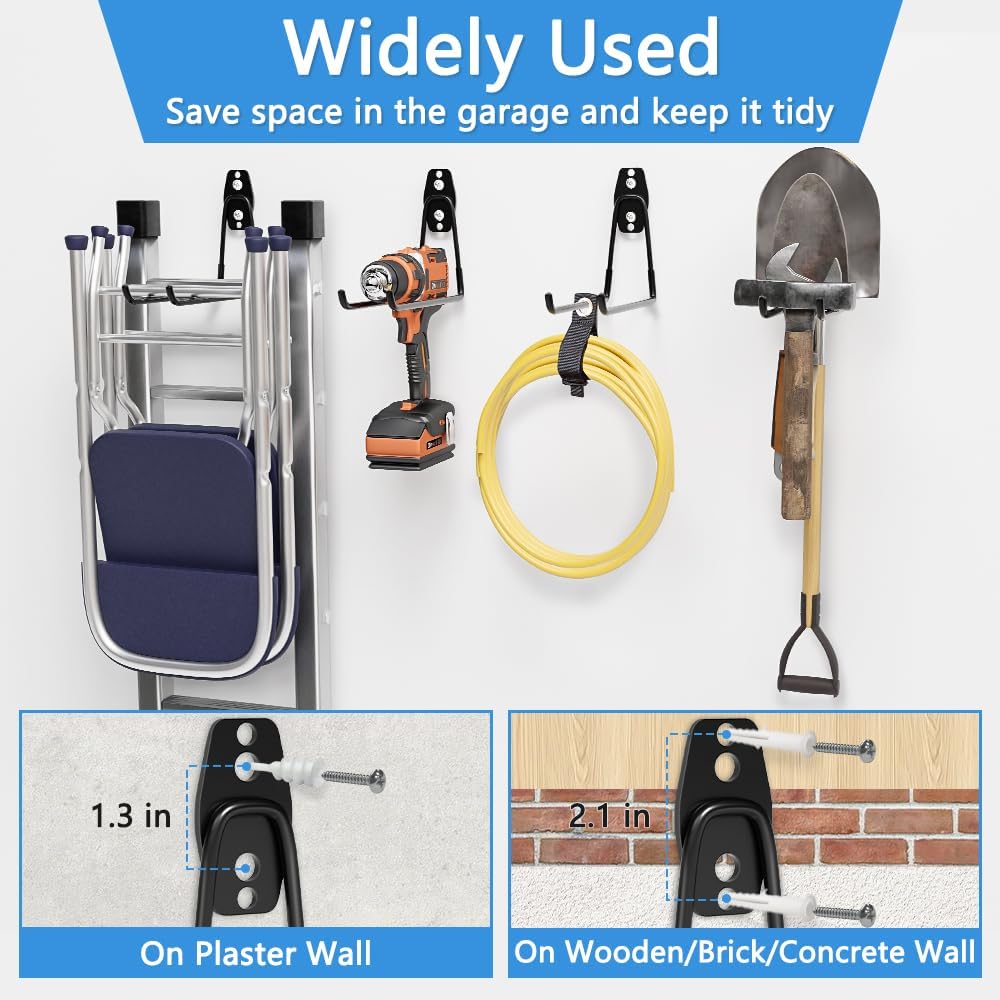 Garage Hooks Heavy Duty Hooks,7.4 inch Wall Mount Hanger Rack Garage Wall Heavy Duty Storage Hangers Wall Mount Organizer to Hang Chairs, Strollers,Power Tools, Garden Tools,Tire and More (4 pack)