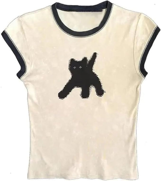Women Girls Y2K Crop Top Letter Print Baby Tees Grunge T-Shirt