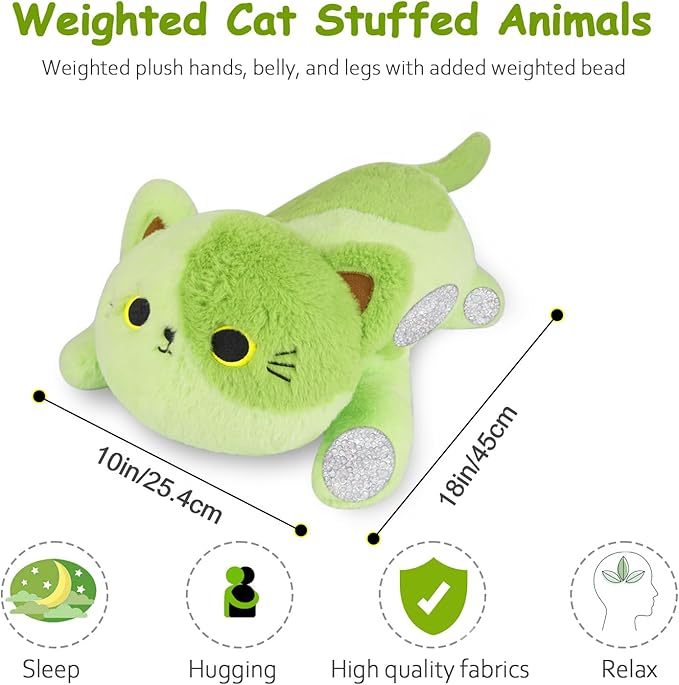 Weighted Avocado Cat Plush,Weighted Cat Stuffed Animal for Kids,Cute Cats Weighted Plushies Soft Avocado Pillow Birthdays Gifts for Kids Boys Girls