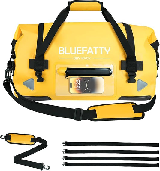 Waterproof Motorcycle Duffel Bag Roll Top Dry Duffel Bag with Quick-fixed Straps for Rafting, Boating, Kayaking, Travel, 50L(Yellow)