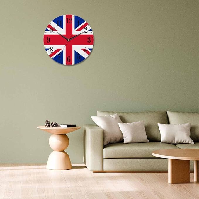 United Kingdom Flag Wall Clock UK British England National Flags 10 Inch Silent Non Ticking Battery Operated Clock Vintage Round Clock for Living Room Bedroom Bathroom Office Decor
