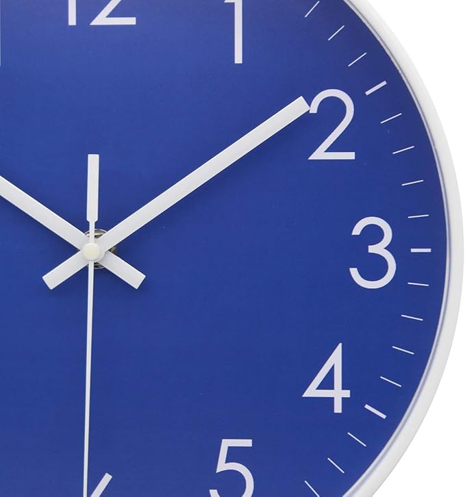 Wall Clock Battery Operated Indoor Non-Ticking Silent Quartz Quiet Sweep Movement Wall Clock for Office, Bathroom, Living Room Decorative 10 Inch Dark Blue