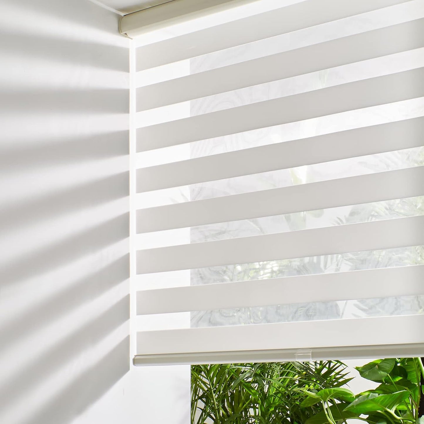 Persilux Cordless Zebra Blinds for Windows Free-Stop Window Blinds (34" W X 64" H, Cream) Dual Layer Light Control for Day and Night, Light Filtering Sheer Shades for Home, Easy to Install