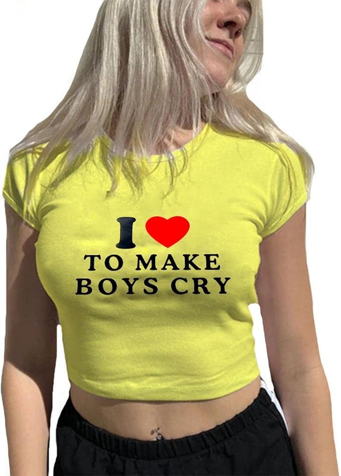 Women Girls Y2K Crop Top Letter Print Baby Tees Grunge T-Shirt