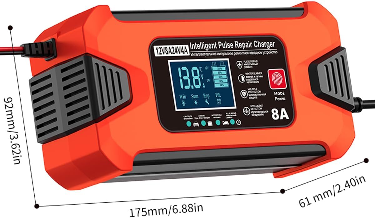 ZiYiJuan 8-Amp Smart Car Battery Charger and Maintainer, 12V/24V Automatic with LCD Display