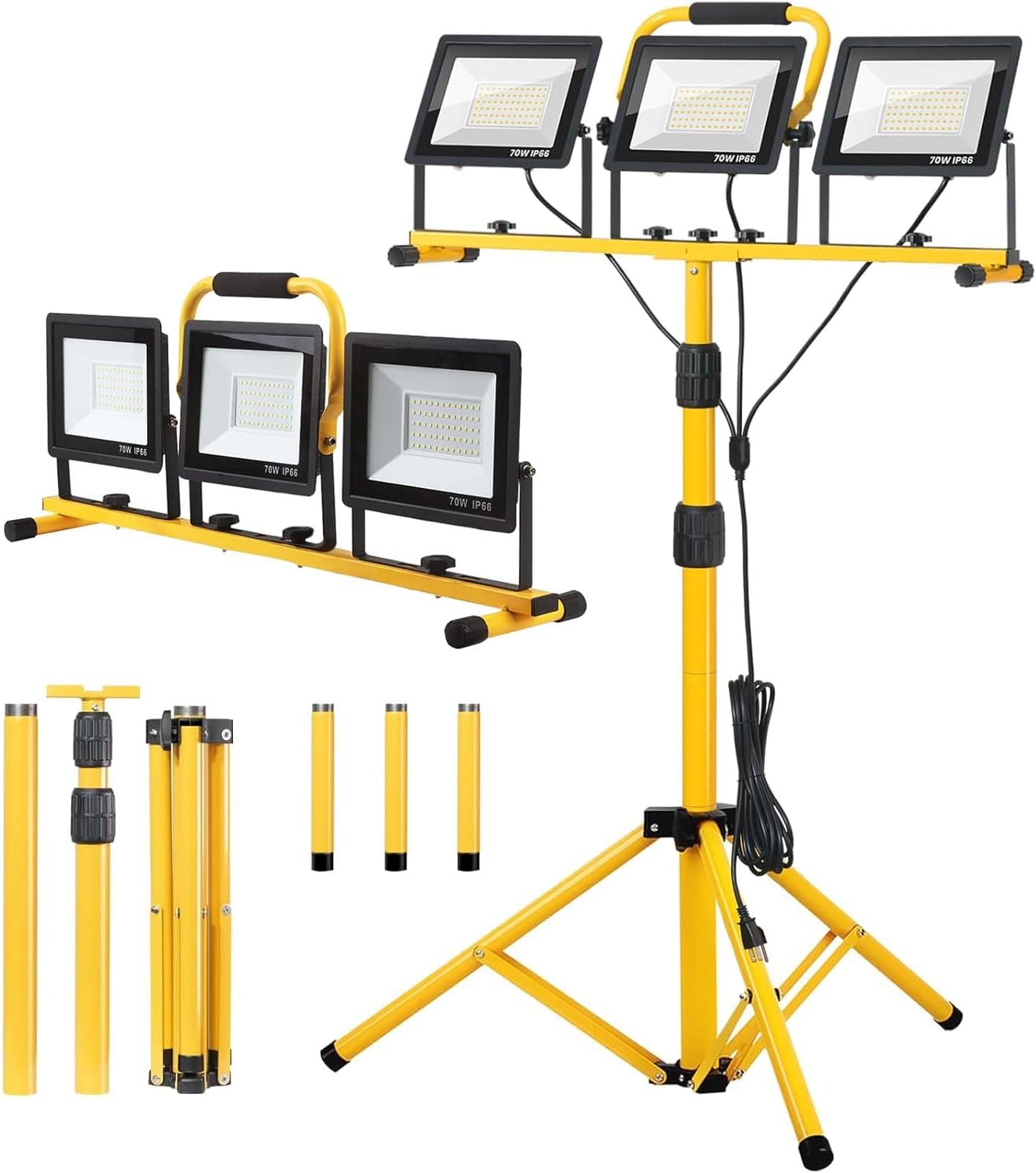 21000 lumens LED work light, IP66 waterproof portable work light, with tripod, 16.4-foot (about 5 meters) wire; Suitable for outdoor and indoor workshop, garage, and construction site lighting