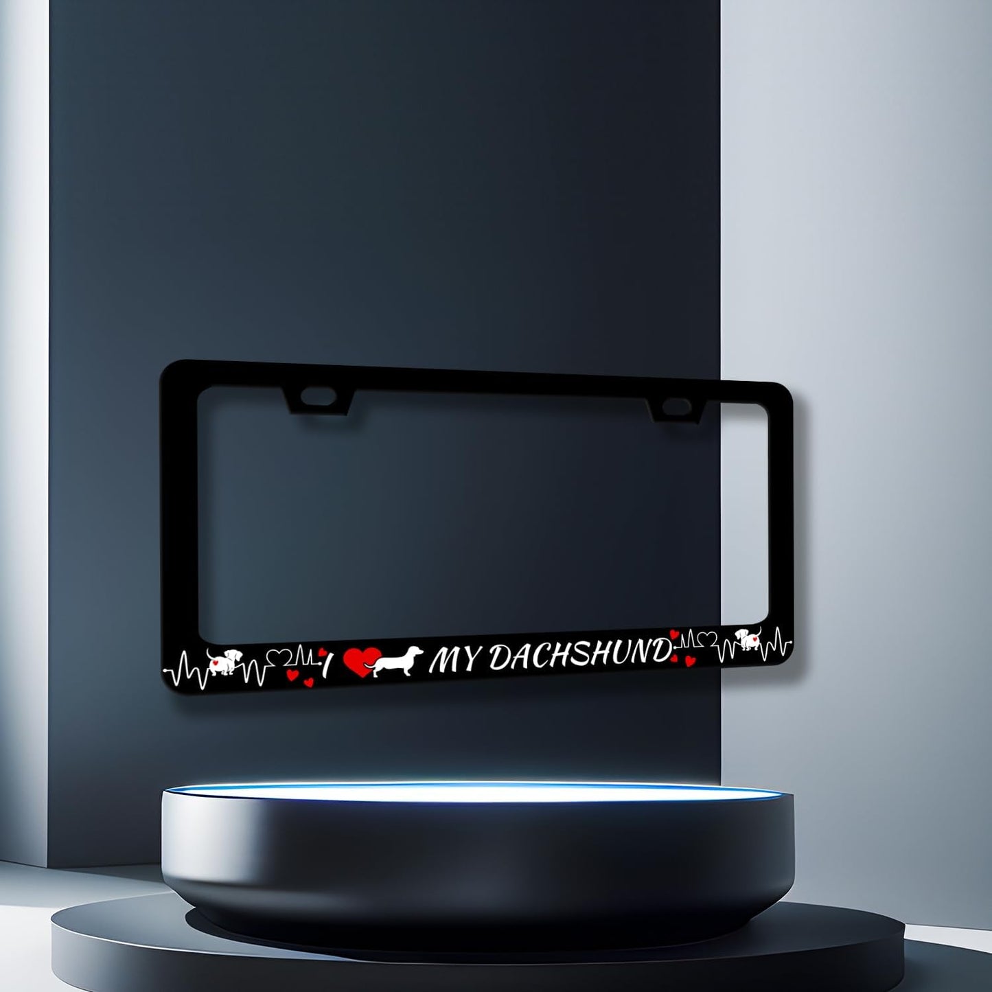 I Love My Dachshund License Plate Frame Animal Dog License Plate Holder Stainless Steel Funny Colorful Car Accessories Decoration 6.3" X 12.3" with 2 Holes Screws