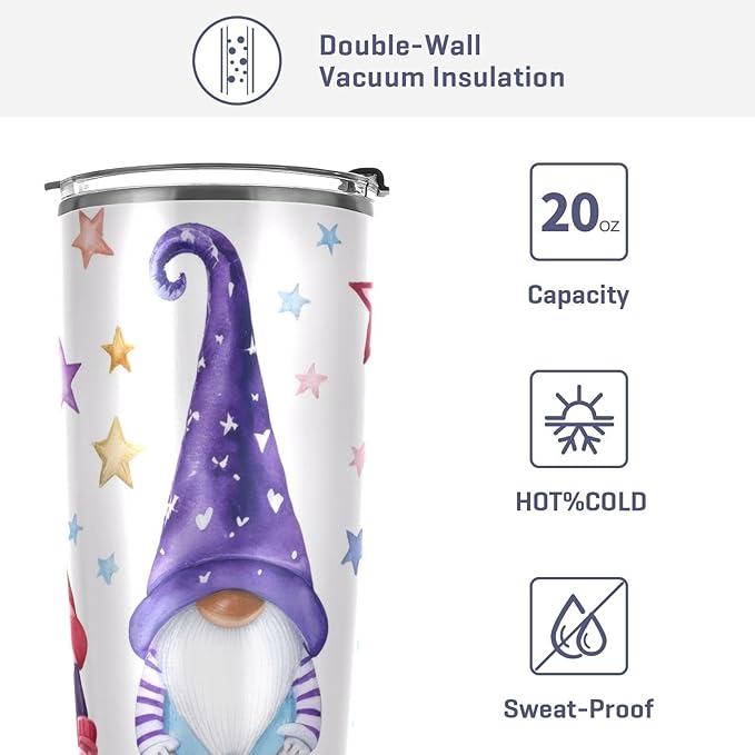 xigua 20oz Tumbler with Lid and Straw, Vacuum Insulated Stainless Steel Tumbler, Reusable Double Wall Travel Coffee Mug (Watercolor Illustration Of Magic Gnomes)