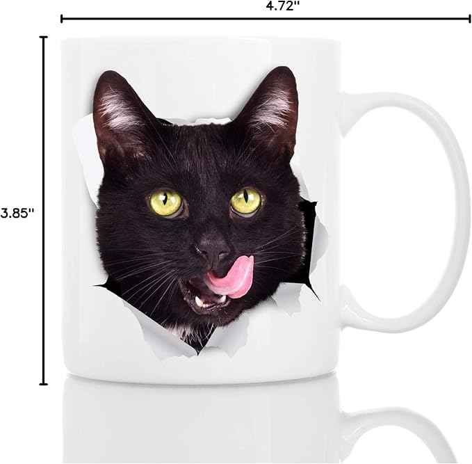 Winston & Bear Thirsty Black Cat Coffee Mug - Funny Ceramic Coffee Mug Gift for Cat Lovers - Cute Novelty Cup for Men and Women (11oz)