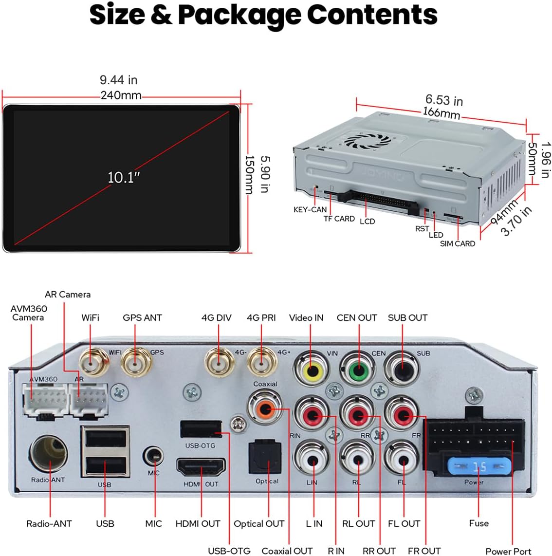 Joying Single Din Touchscreen Radio 10.1 Inch Car Stereo with Apple Carplay & Android Auto, 4GB+64GB Android 13 Head Unit with Mirror Link, AM/FM, Bluetooth, SWC, GPS(JY-UTS10N4)