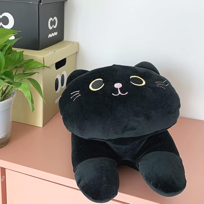 ARELUX 22in Soft Cat Big Sleeping Hugging Pillows,Black Cat Plush Pillow, Kitten Stuffed Animal Throw Pillows Accompany Plush for Friends Family Birthday