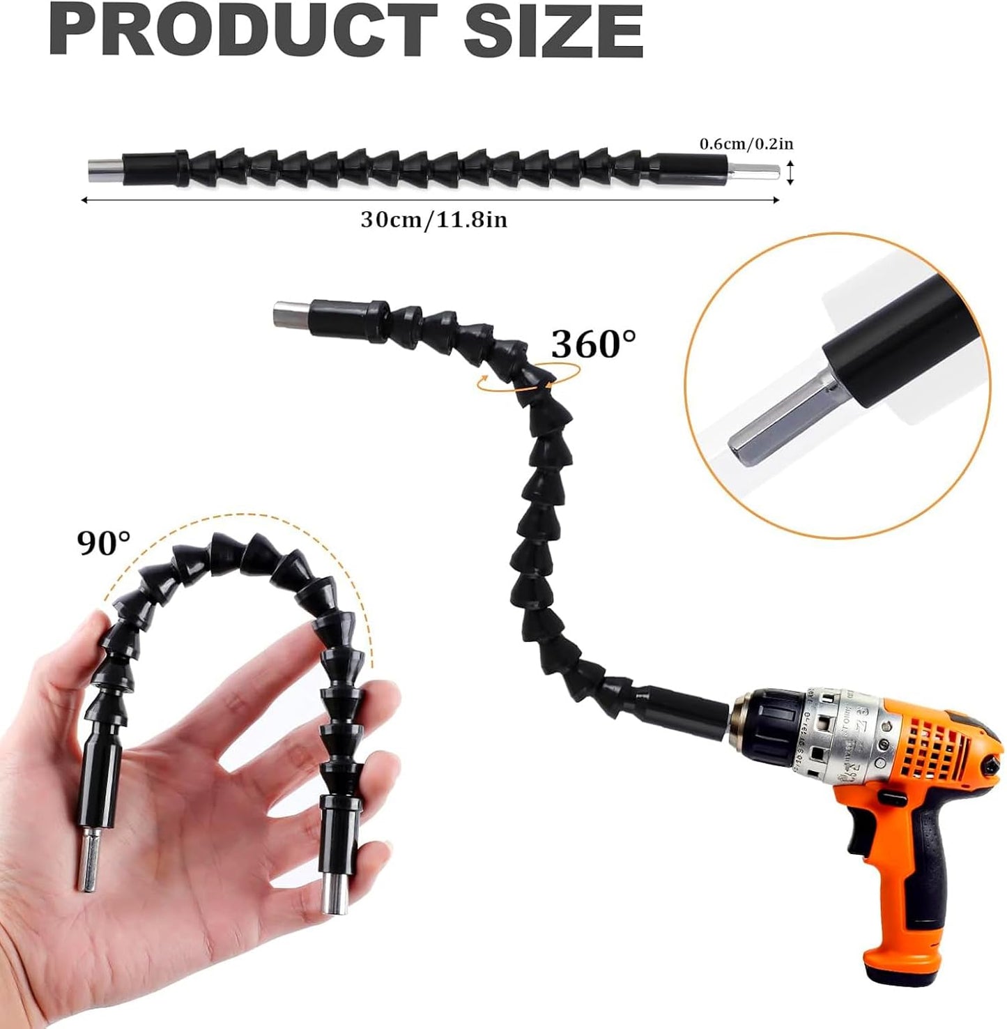 18Pcs Flexible Drill Bit Extension, Include 3Pcs Rotatable Socket Adapter 2Pcs 105° Right Angle Drill Attachment 10 Short Screwdriver Bits 90° Angled Bits and 2 Bendable Extension Tool