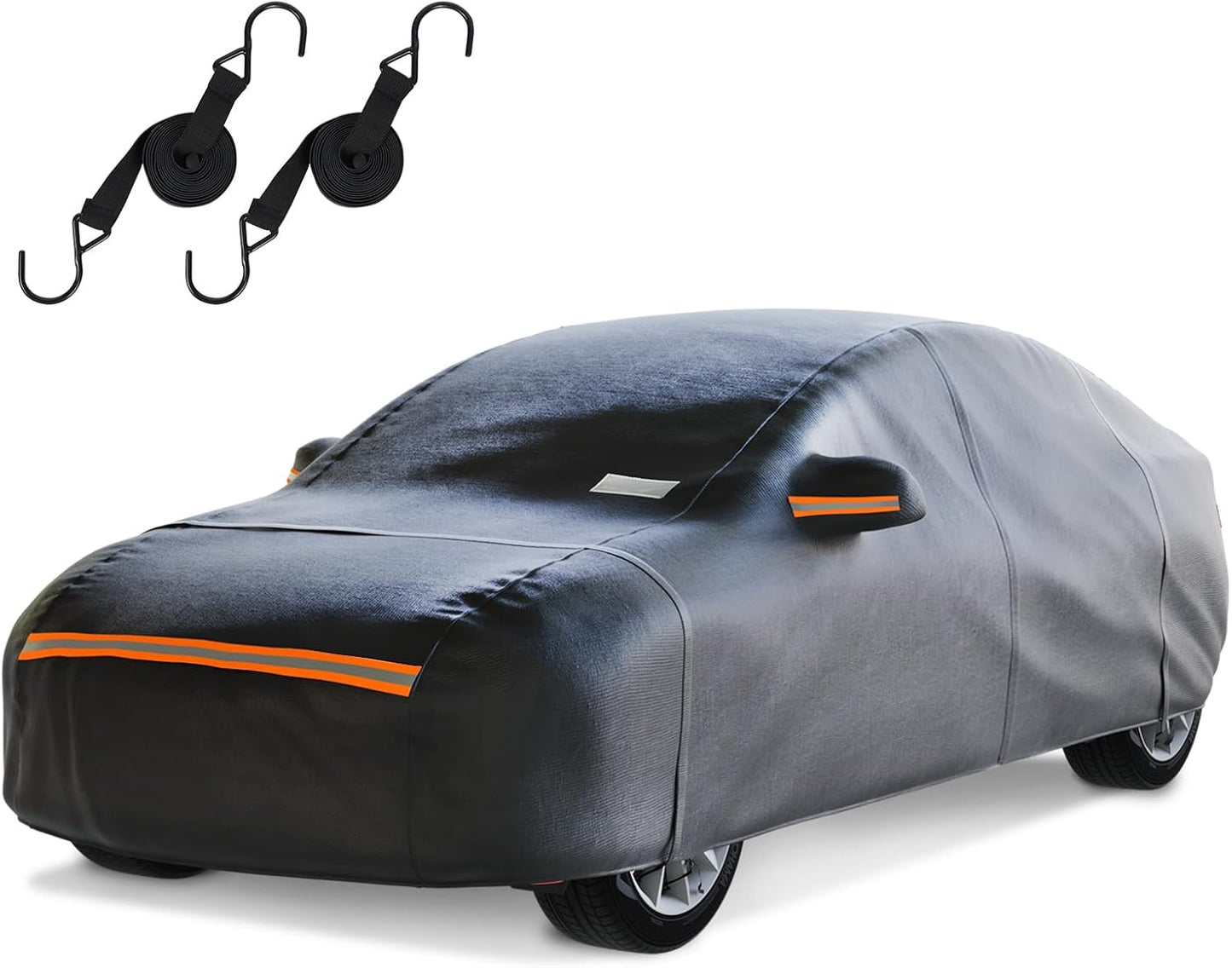 Hatchback Car Cover Waterproof All Weather for Automobiles，Outdoor Heavy Duty Full Exterior Covers with Zipper Door, Rain Sun Snow Dust UV Protection, Windproof Straps & Reflective Strips(Up to 165")