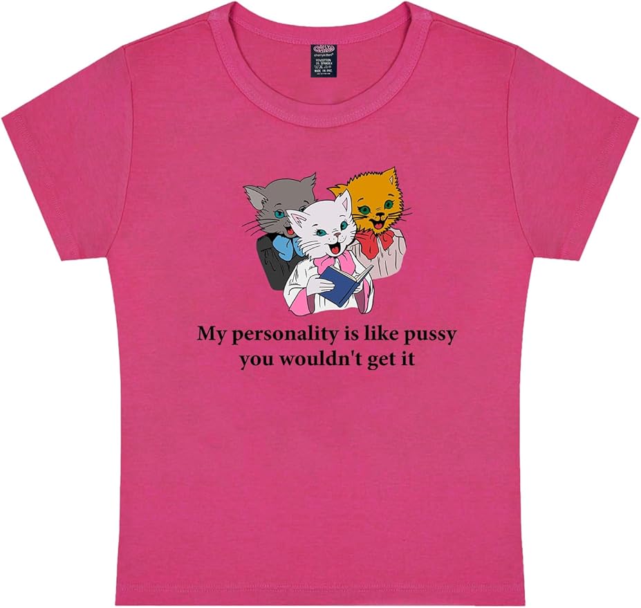 Y2K Graphic Tees for Women - Personality Like Cat Funny Short Sleeve Crew Neck Crop Tops Going Out Top T-Shirt