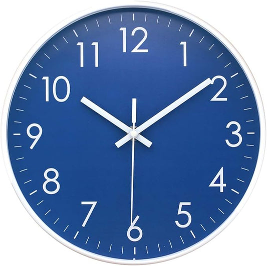 Wall Clock Battery Operated Indoor Non-Ticking Silent Quartz Quiet Sweep Movement Wall Clock for Office, Bathroom, Living Room Decorative 10 Inch Dark Blue