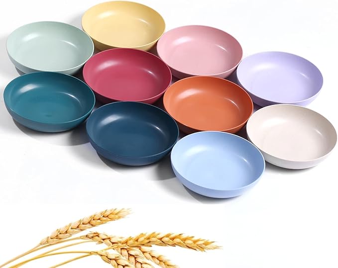 WANBY Lightweight Wheat Straw Cereal Plates Unbreakable Dinner Dishes Plates Set Dishwasher & Microwave Safe (Plates 10 Pack 5.6')
