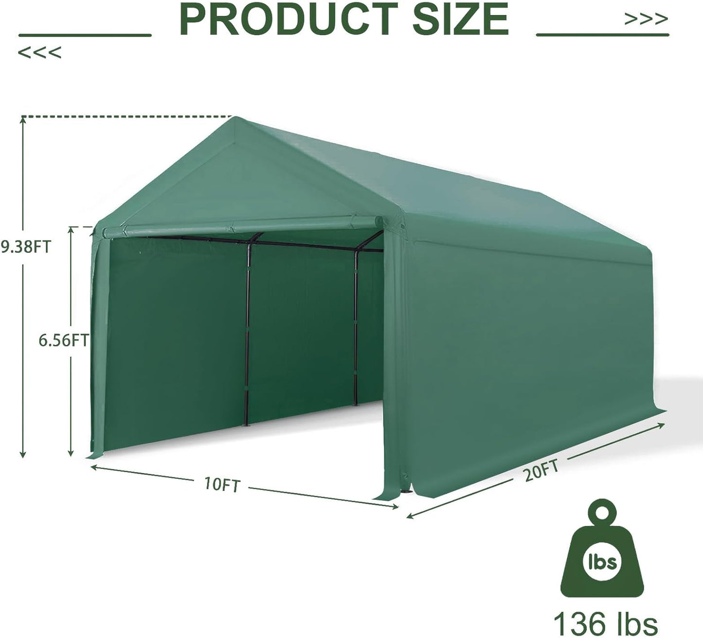 10x20ft Heavy Duty Carport with Removable Sidewalls,All Weather Carport Garage Party Tent Large Outdoor Canopy Storage Shed for Auto,Truck,Boat,Party (Green)