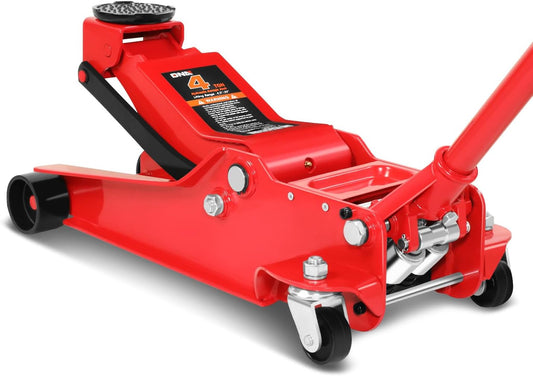 DNA MOTORING Low Profile Hydraulic Trolley Service/Floor Jack, 4 Ton (8000 lbs) Capacity, Lifting Range 4.5"-20",Red,TOOLS-00307