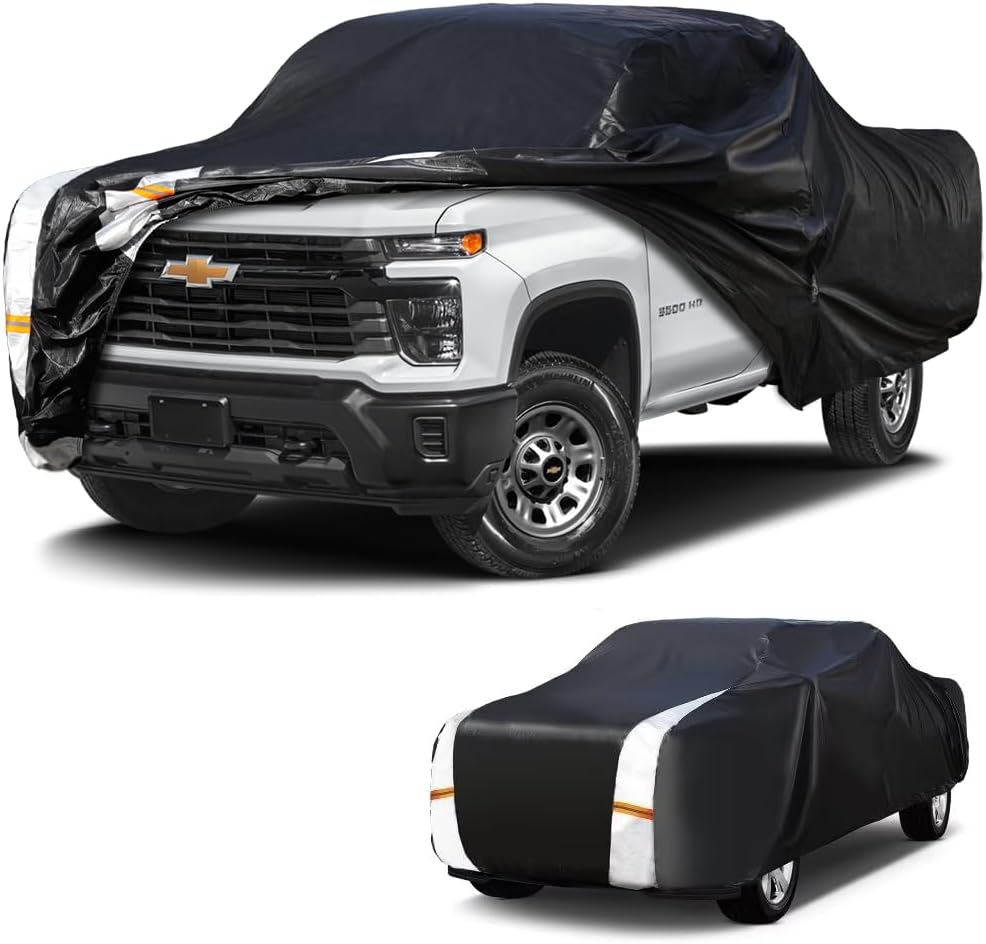 Chevrolet Silverado 3500HD Truck Cover Custom Fit 2001-2026 Regular Cab LB (8.1') with Door Zipper, 12 Layers Full Exterior Pickup Truck Cover Waterproof All Weather, Wind Dust Sun and UV Protection.