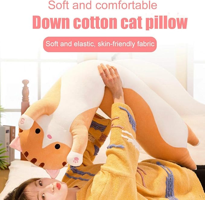 WUYU Lovely Plush Cat Doll Cute Cartoon Soft Stuffed Kitten Pillow Long Throw Sleeping Pillow Doll Toy Gift for Kids Girlfriend Multiple Size (Brown,150cm/59in)