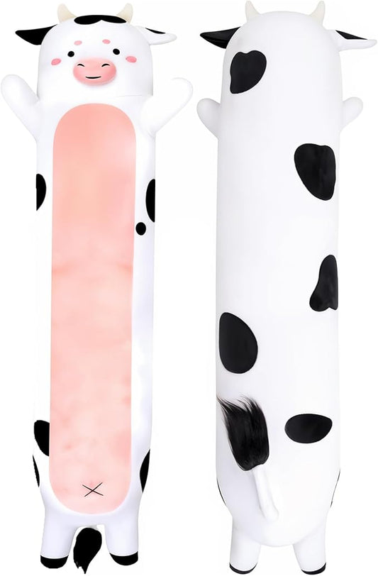 Stuffed Animal Cow Print Body Pillow – Soft Plush Toy & Throw Pillow for Kids, Large (47 Inches), Kawaii Stuff Gift for Girls