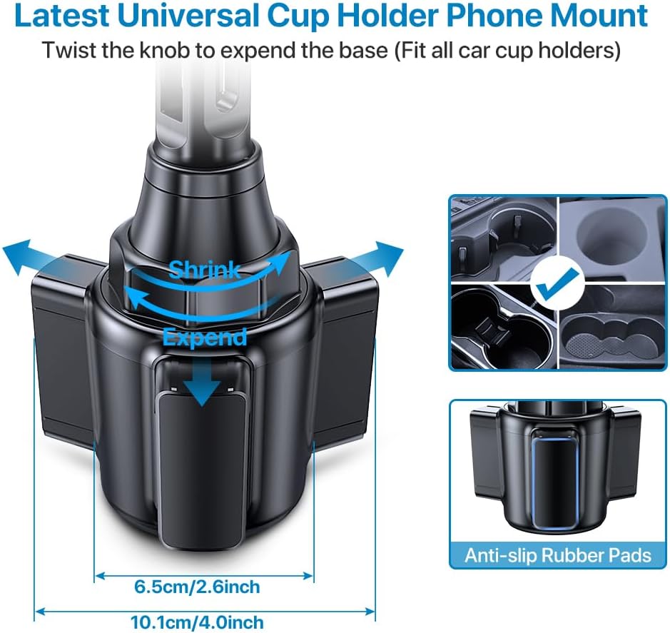 Miracase 2025 Upgraded Universal Cup Phone Holder for Car, [Rotatable & Adjustable] Long Neck Car Cup Holder Phone Mount Compatible with iPhone, Samsung, Google & More Smartphones