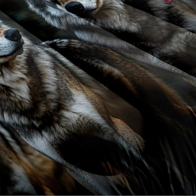 Wolves Comforter Set Twin Forest Wolf Safari Animal Bedding Set with Moon Red Rose Comforter and 1 Pillowcase