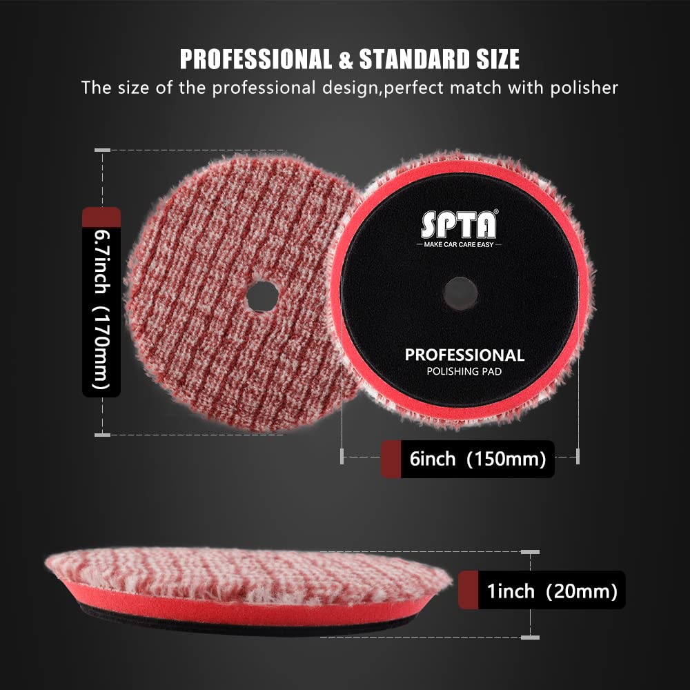 SPTA Wool Polishing Pads, 2Pcs 6 Inch (150mm) Wool Cutting Pad, Short Hair Wool Buffing and Polishing Pad Set, Wool Buffing Wheel for Heavy Cut for 6 Inch Car Polisher Polishing, Buffing and Cutting