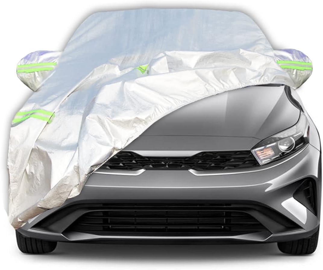 AUQDD 6-Layers Premium Hatchback Car Cover Waterproof All Weather Weatherproof UV Sun Protection Snow Dust Storm Resistant Outdoor Exterior Custom Form-Fit Full Padded Car Cover with Straps -173" K18