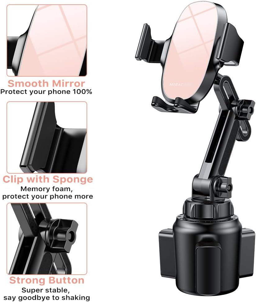 Miracase Universal Cup Phone Holder for Car, [Upgraded Version] Adjustable Long Neck Car Cup Holder Phone Mount Cradle Friendly Compatible with iPhone Samsung Google and All Smartphones, Pink