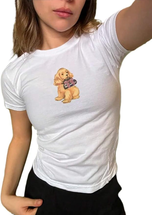 Y2k Graphic Baby Tees for Women Funny Kitten Shirt Tops Aesthetic Fairy Grunge Crop Top 90s 2000s Vintage Clothing