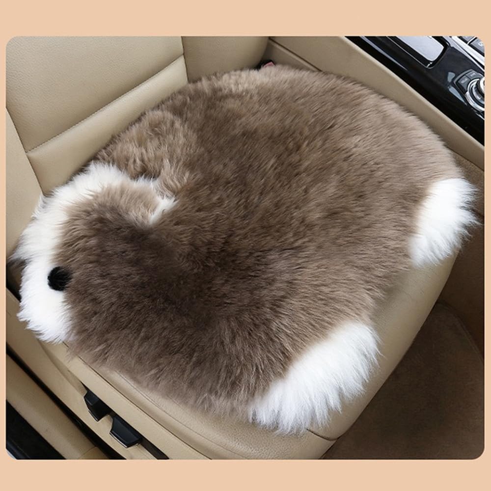 Genuine Wool Car Seat Cushion Comfort Style，Adorable Sheep Shaped Cushion for Car Seats & Chairs Natural Cute Wool Seat Soft Cover Universal Fit (1PC) (Dark Brwon)