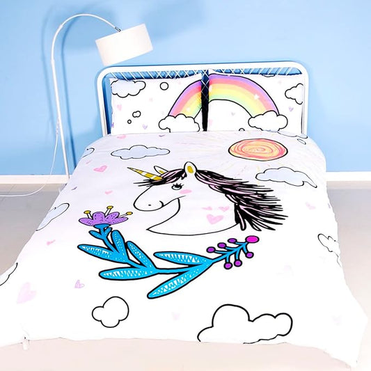 Unicorn Comforter Set Twin Unicorn Bedding Set for Girls Boys Kids Double Side Quilt Set - Includes 1 Comforter, 2 Shams