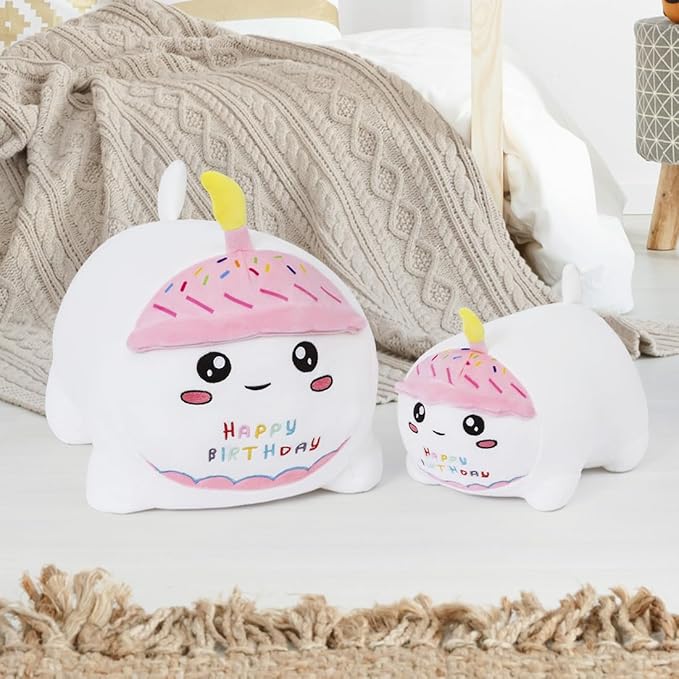 Birthday Cat Plush Stuffed Animal Toy, Soft Cat Plush Pillow for Kids (White, 40cm/15.7inch)