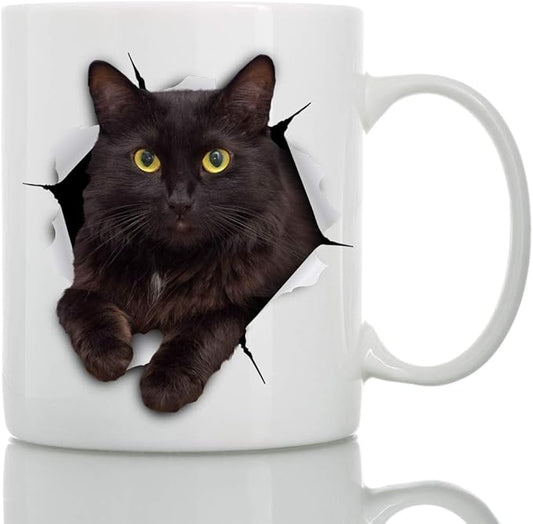 Winston & Bear Black Cat Coffee Mug - Funny Ceramic Coffee Mug Gift for Cat Lovers - Cute Novelty Cup for Men and Women (11oz)