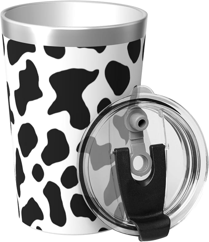 White Black 12 OZ Insulated Tumbler Mug with Lid Straw, Cow Print Double Wall Vacuum Insulated Travel Coffee Cup for Hot and Cold Drinks